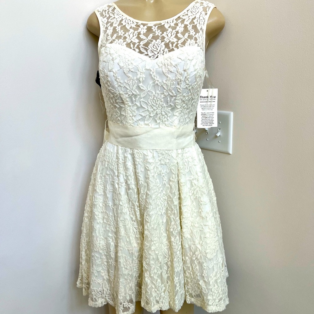 Juno ivory lace belted dress